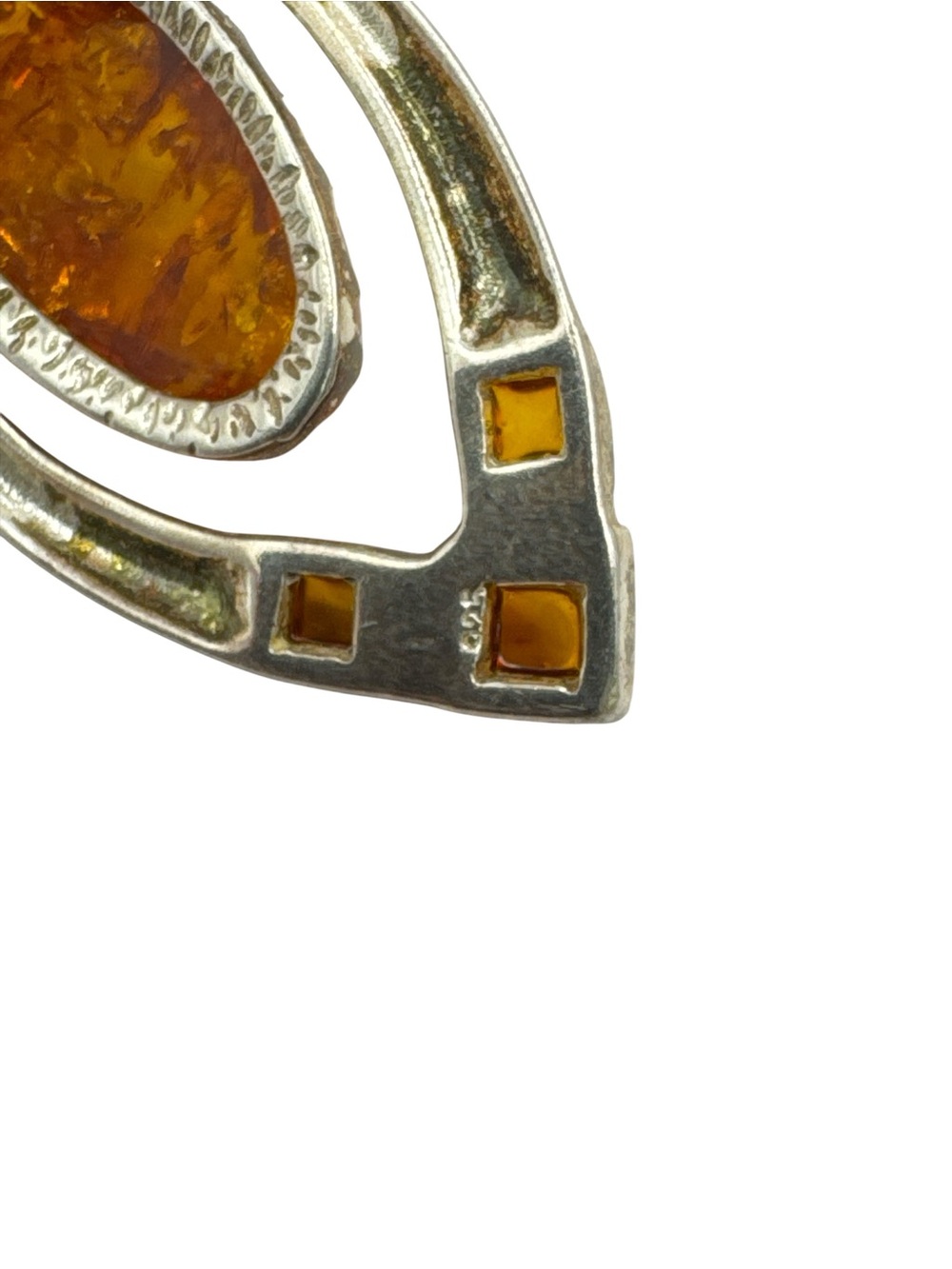 Vintage Modernist Sterling Silver Baltic Cognac Amber Dangle Earrings 2” - Picture 6 of 6